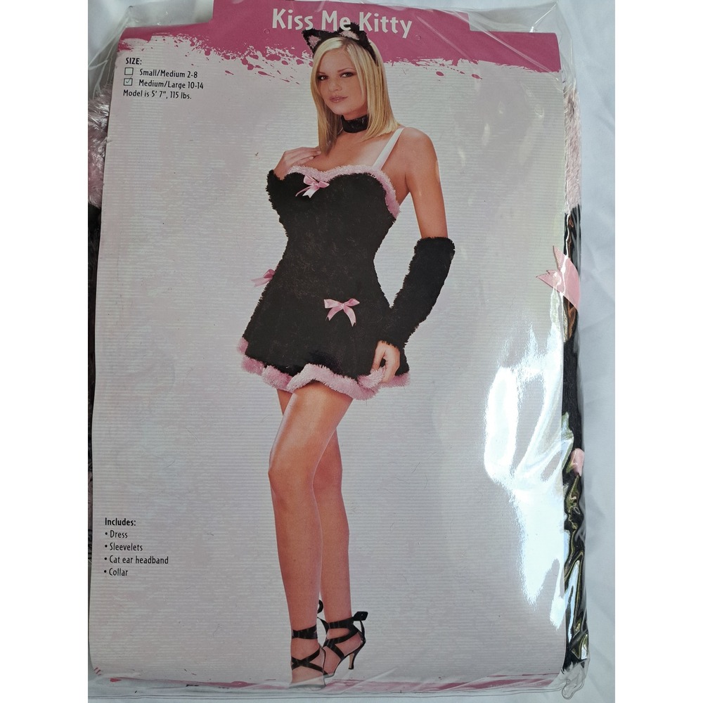 Fun World Kiss Me Kitty Cat Costume Black Pink Set Womens ML 10-14 Medium Large